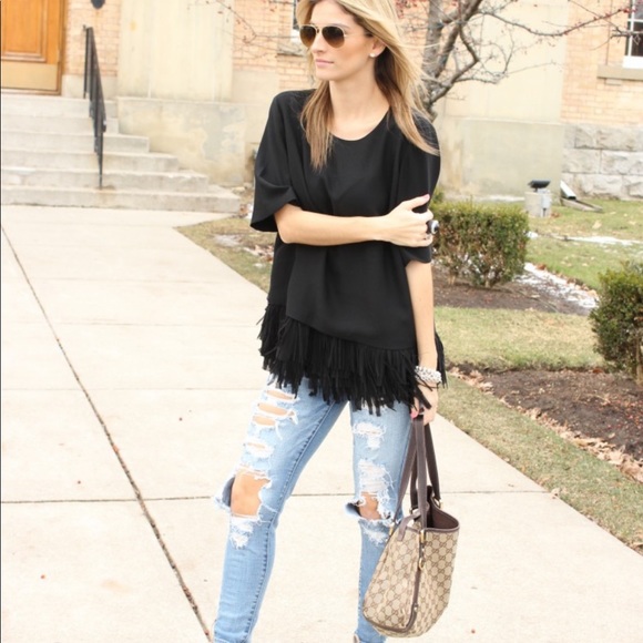 Banana Republic Crepe Fringe Top XXSP - Picture 2 of 10